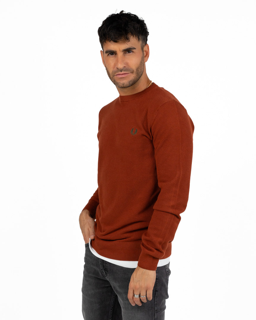 Maglione Girocollo in Maglia Lavorata Rosso Mattone - Fred Perry