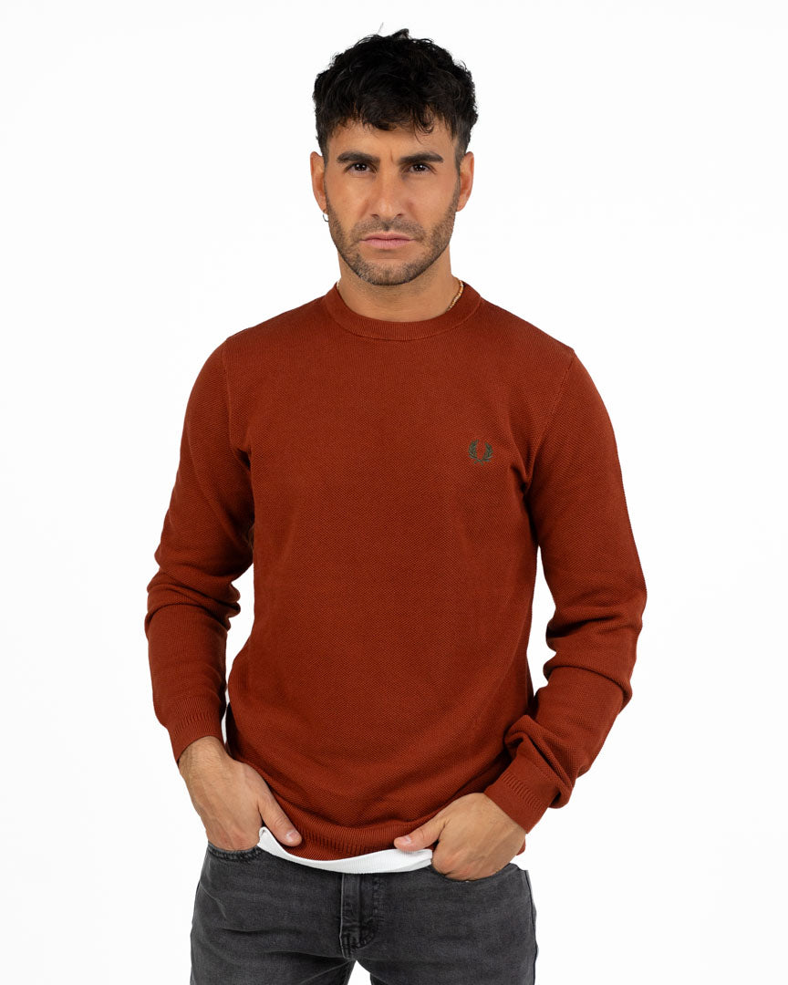 Maglione Girocollo in Maglia Lavorata Rosso Mattone - Fred Perry