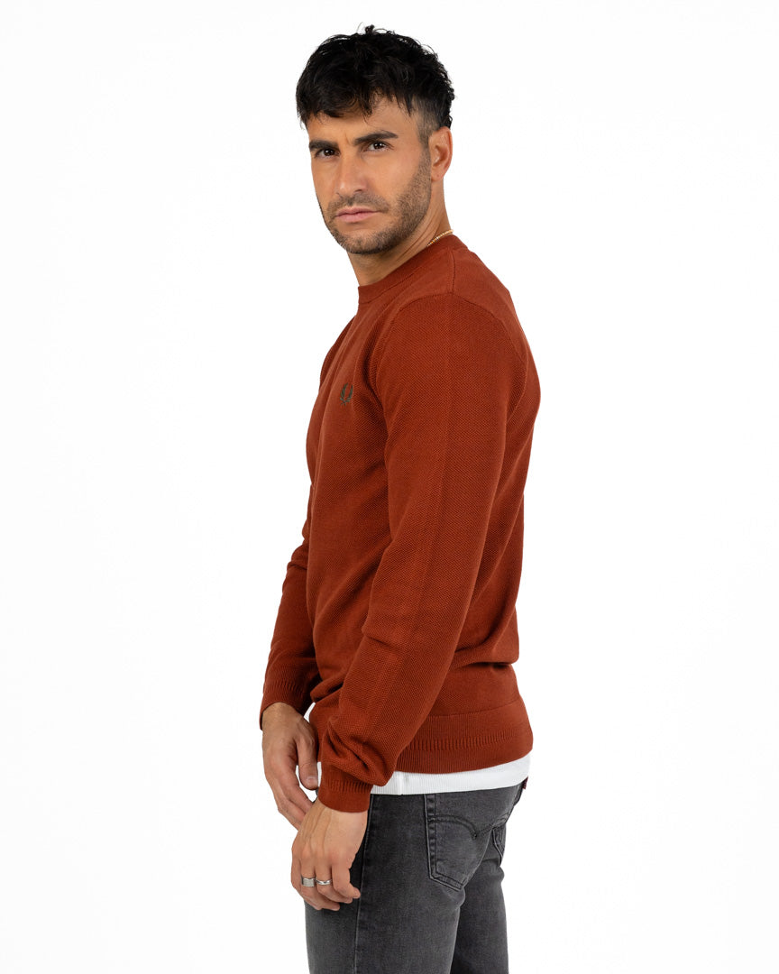 Maglione Girocollo in Maglia Lavorata Rosso Mattone - Fred Perry