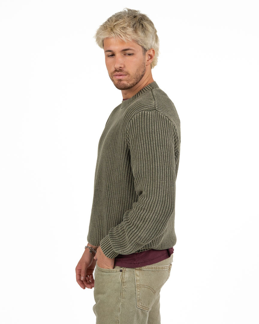 Maglione Girocollo a Coste Verde Militare – Antony Morato