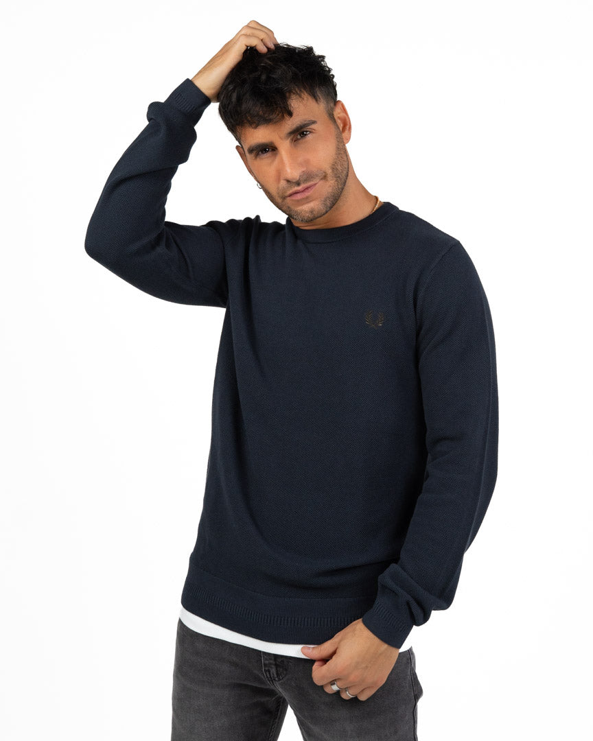Maglione Girocollo in Maglia Lavorata Blu Notte - Fred Perry
