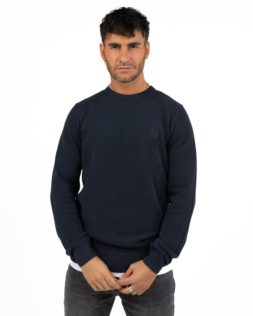 Maglione Girocollo in Maglia Lavorata Blu Notte - Fred Perry