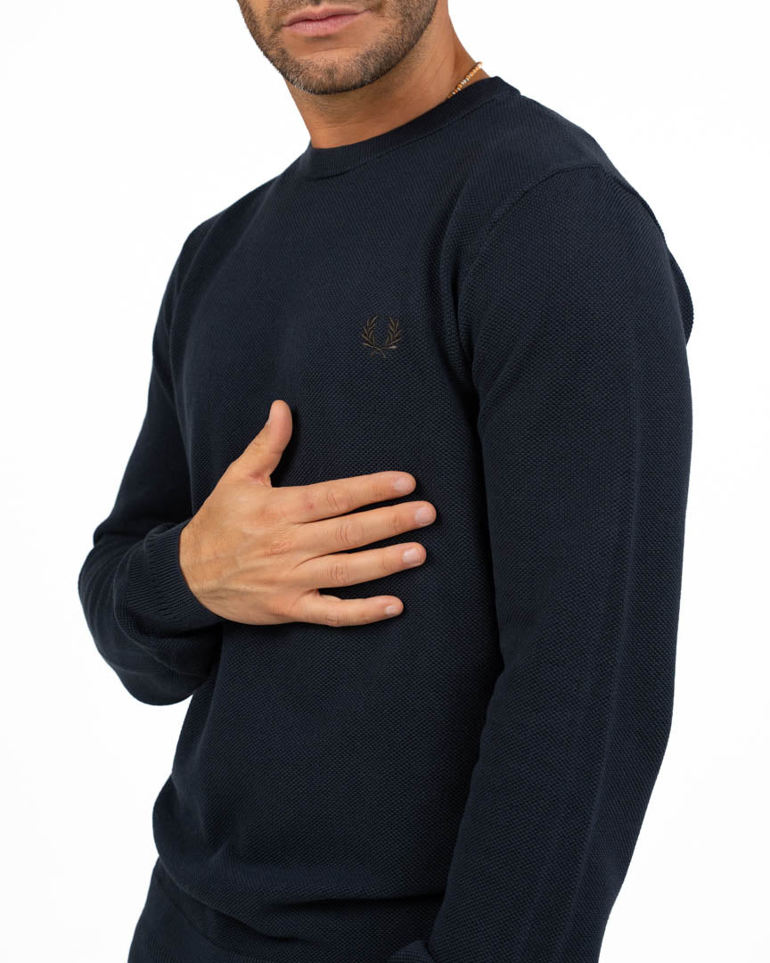 Maglione Girocollo in Maglia Lavorata Blu Notte - Fred Perry