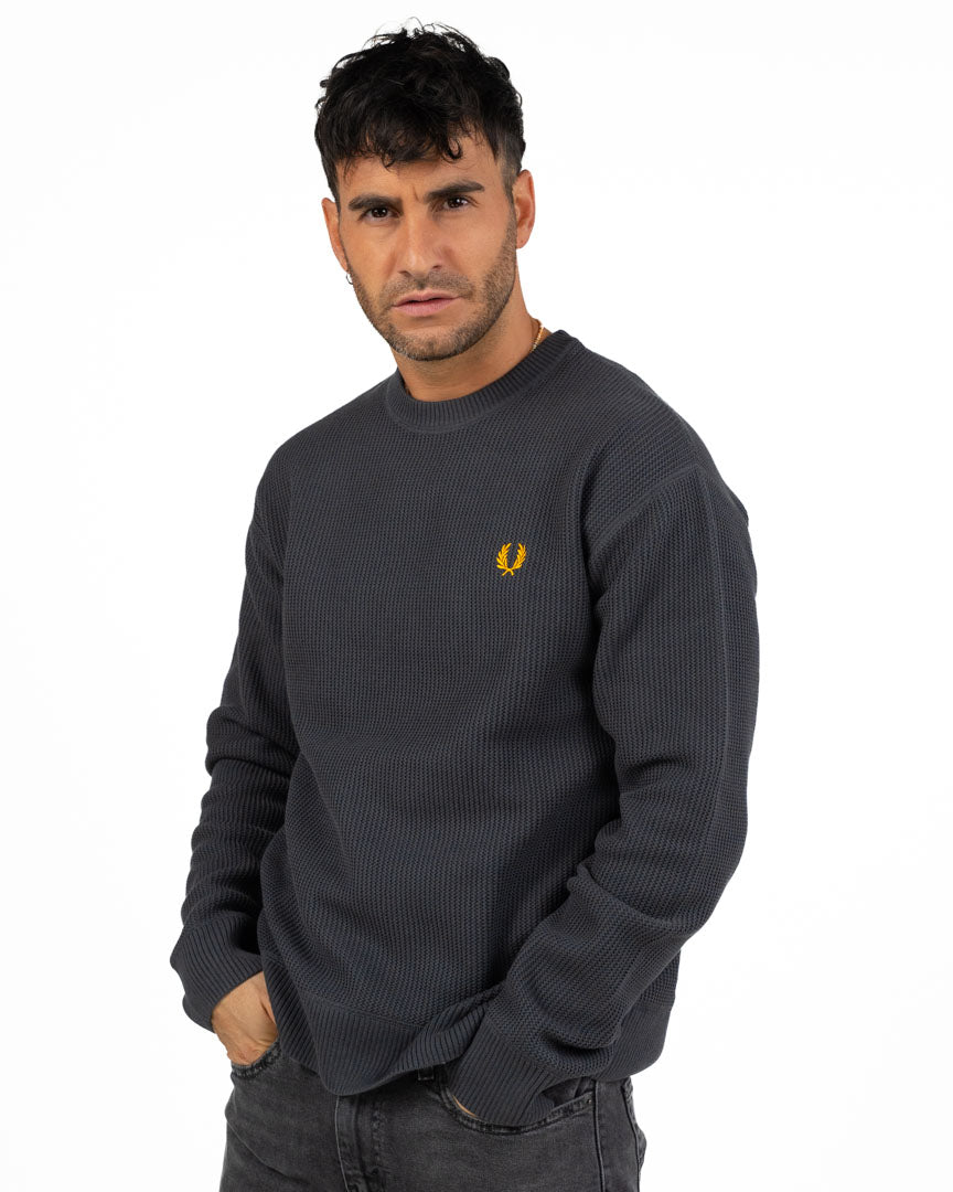 Maglione Girocollo in Maglia Lavorata Grigio Antracite - Fred Perry