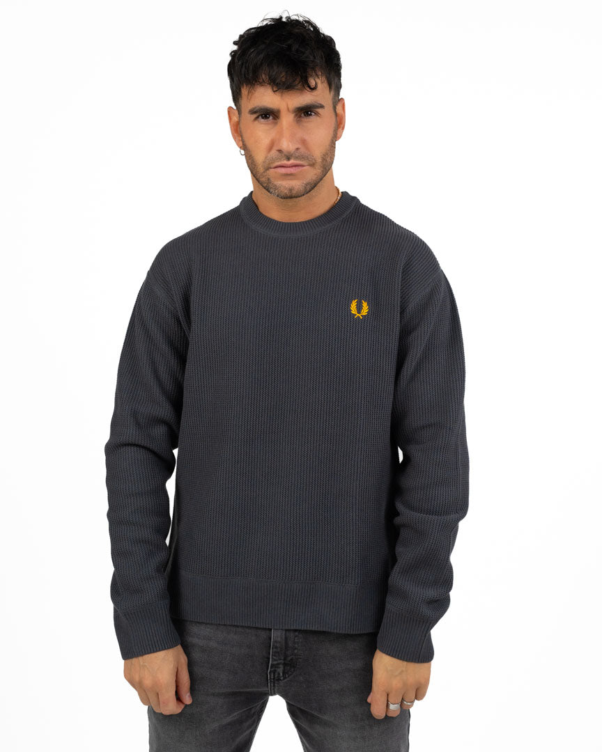 Maglione Girocollo in Maglia Lavorata Grigio Antracite - Fred Perry