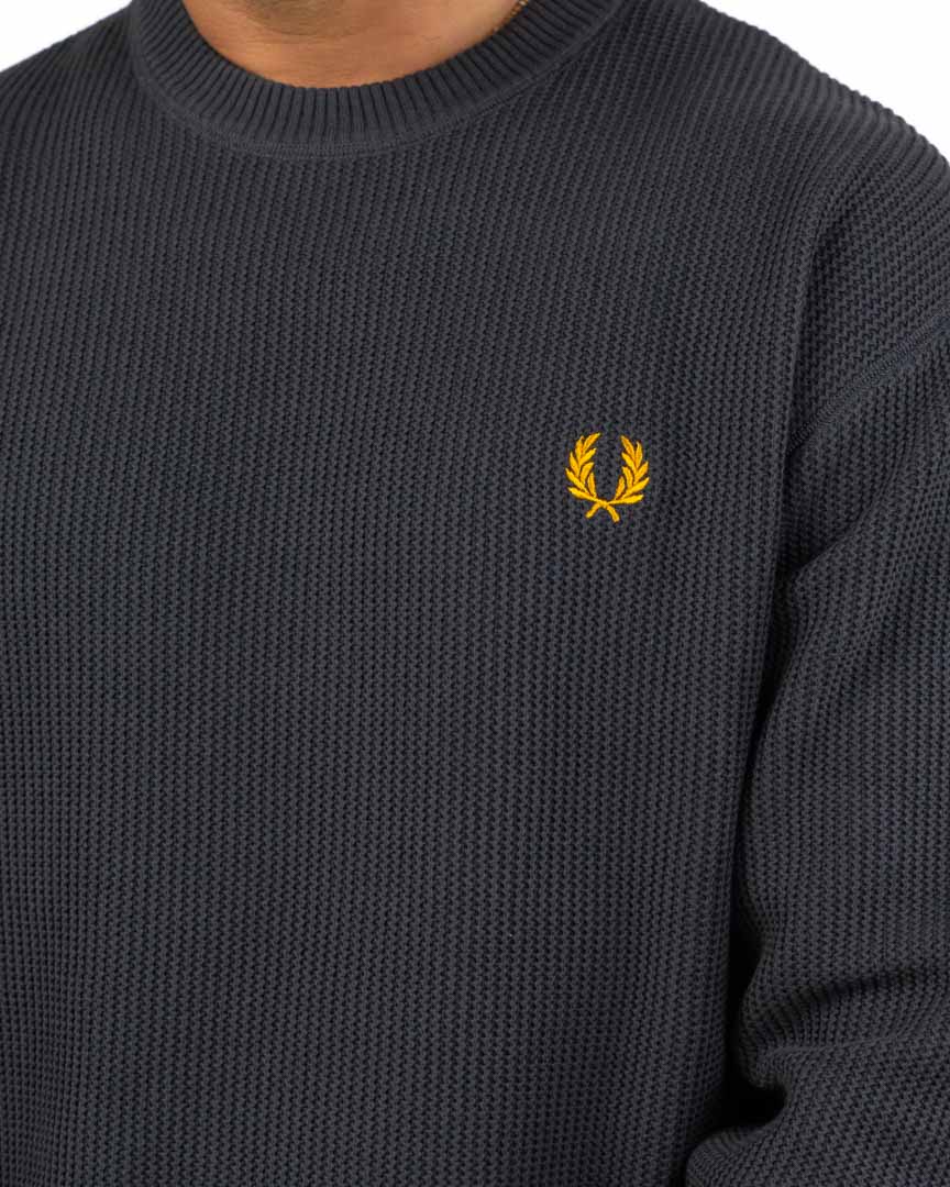 Maglione Girocollo in Maglia Lavorata Grigio Antracite - Fred Perry