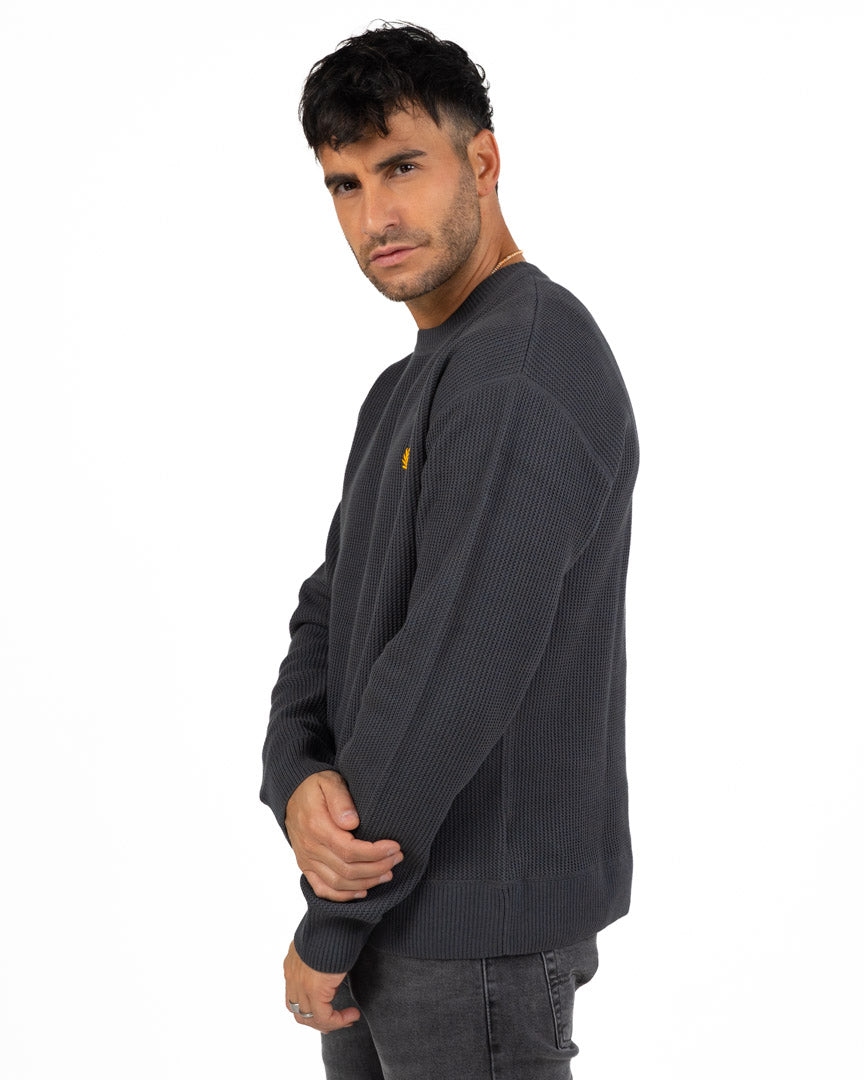 Maglione Girocollo in Maglia Lavorata Grigio Antracite - Fred Perry