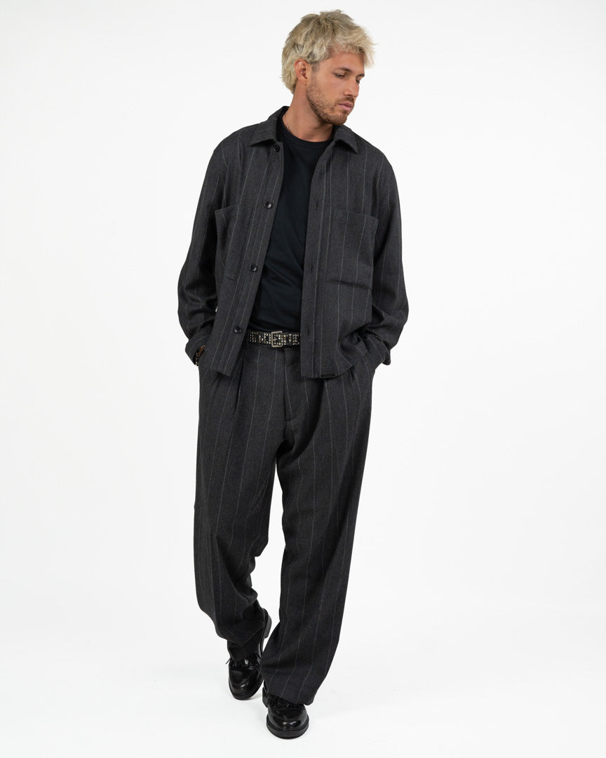 Pantaloni Sartoriali Gessati Wide-Leg – Grigio Antracite - I'M Brian