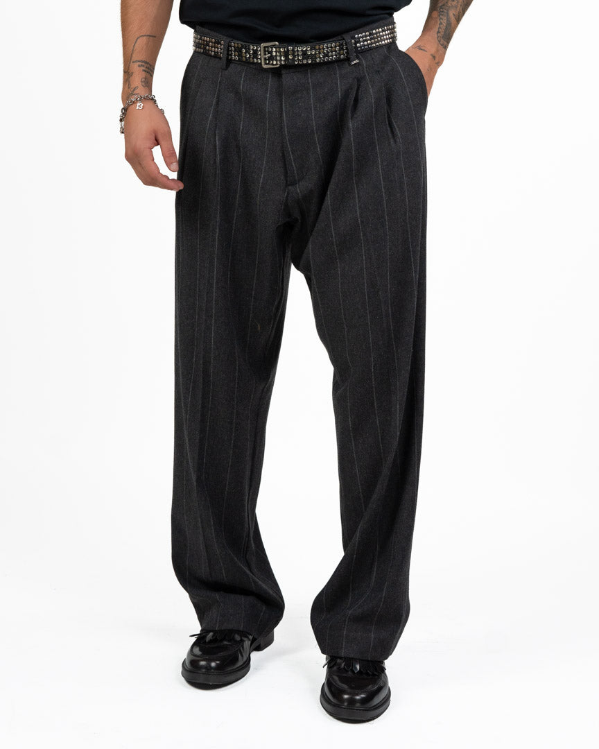 Pantaloni Sartoriali Gessati Wide-Leg – Grigio Antracite - I'M Brian