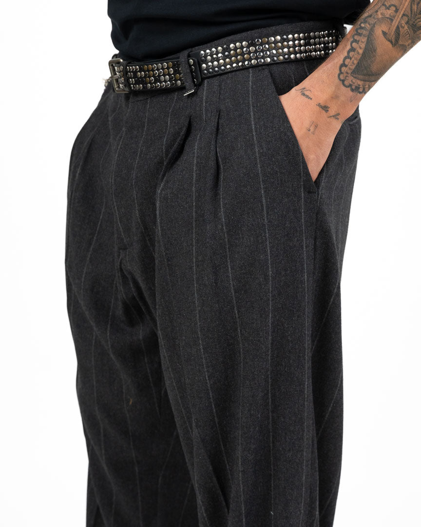 Pantaloni Sartoriali Gessati Wide-Leg – Grigio Antracite - I'M Brian