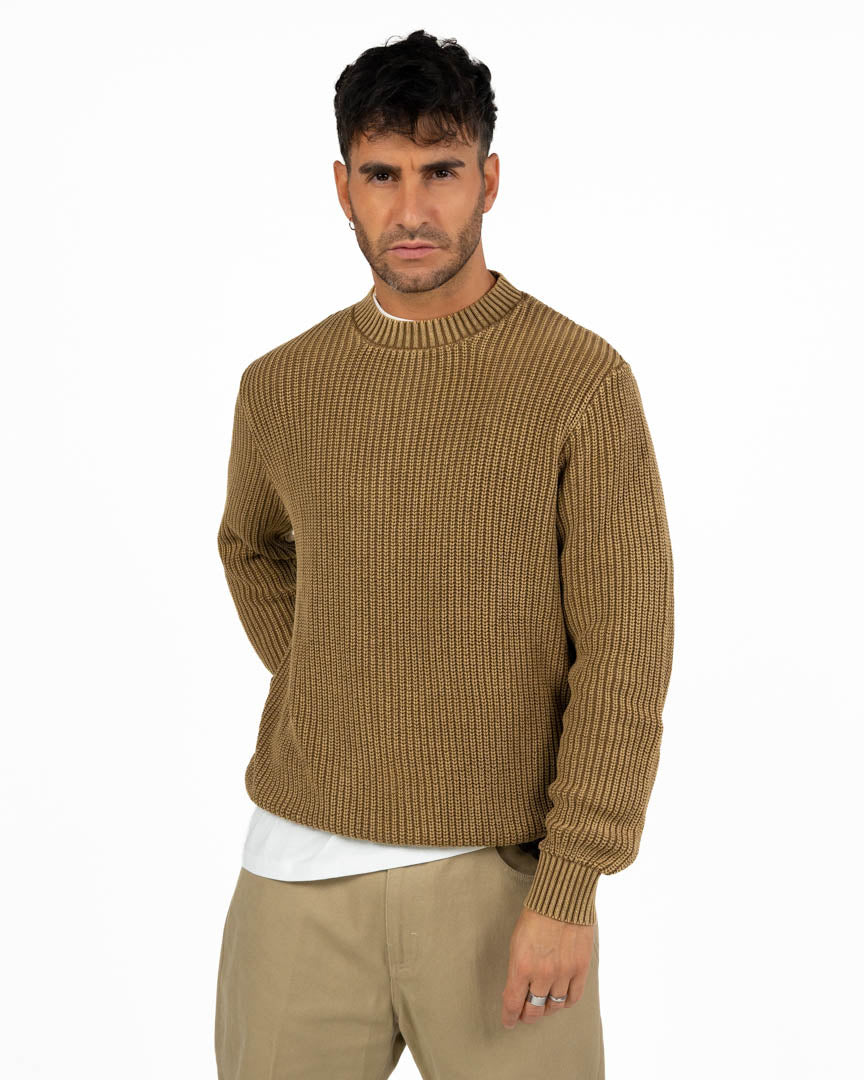 Maglione Girocollo a Coste Beige Cammello – Antony Morato