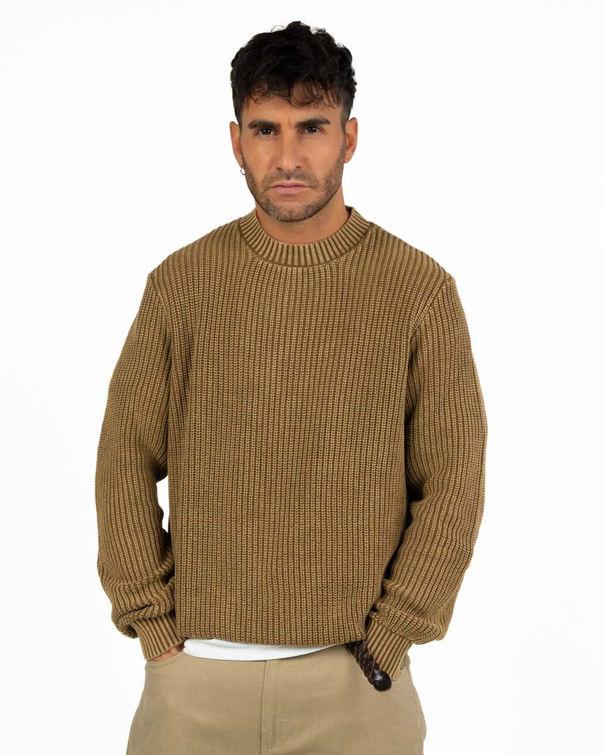 Maglione Girocollo a Coste Beige Cammello – Antony Morato