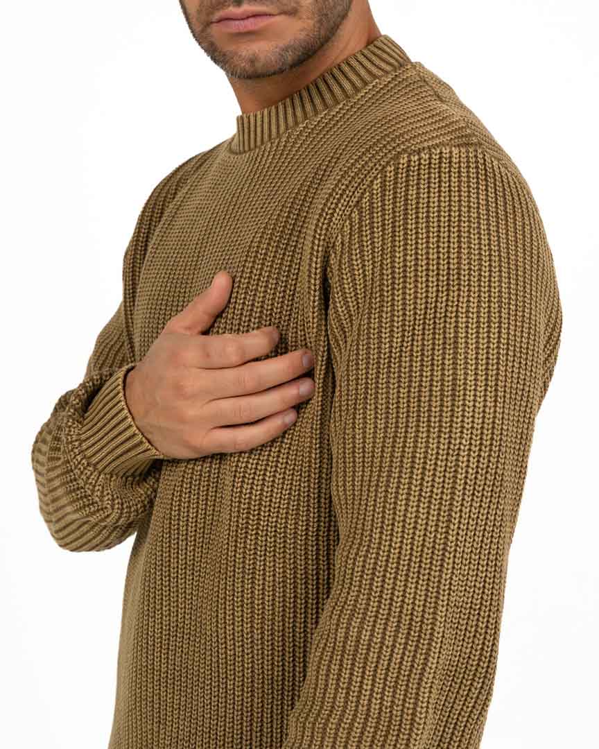 Maglione Girocollo a Coste Beige Cammello – Antony Morato