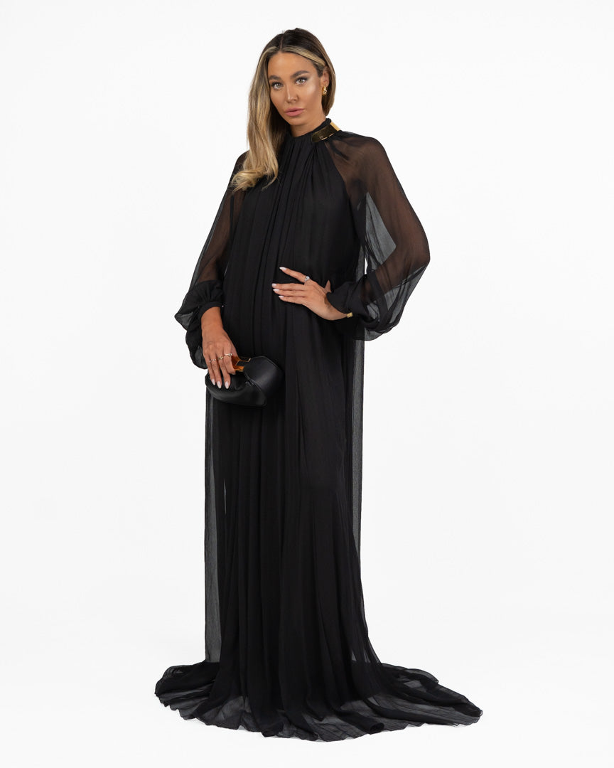 Abito Lungo in Chiffon con Dettaglio Dorato - Elisabetta Franchi