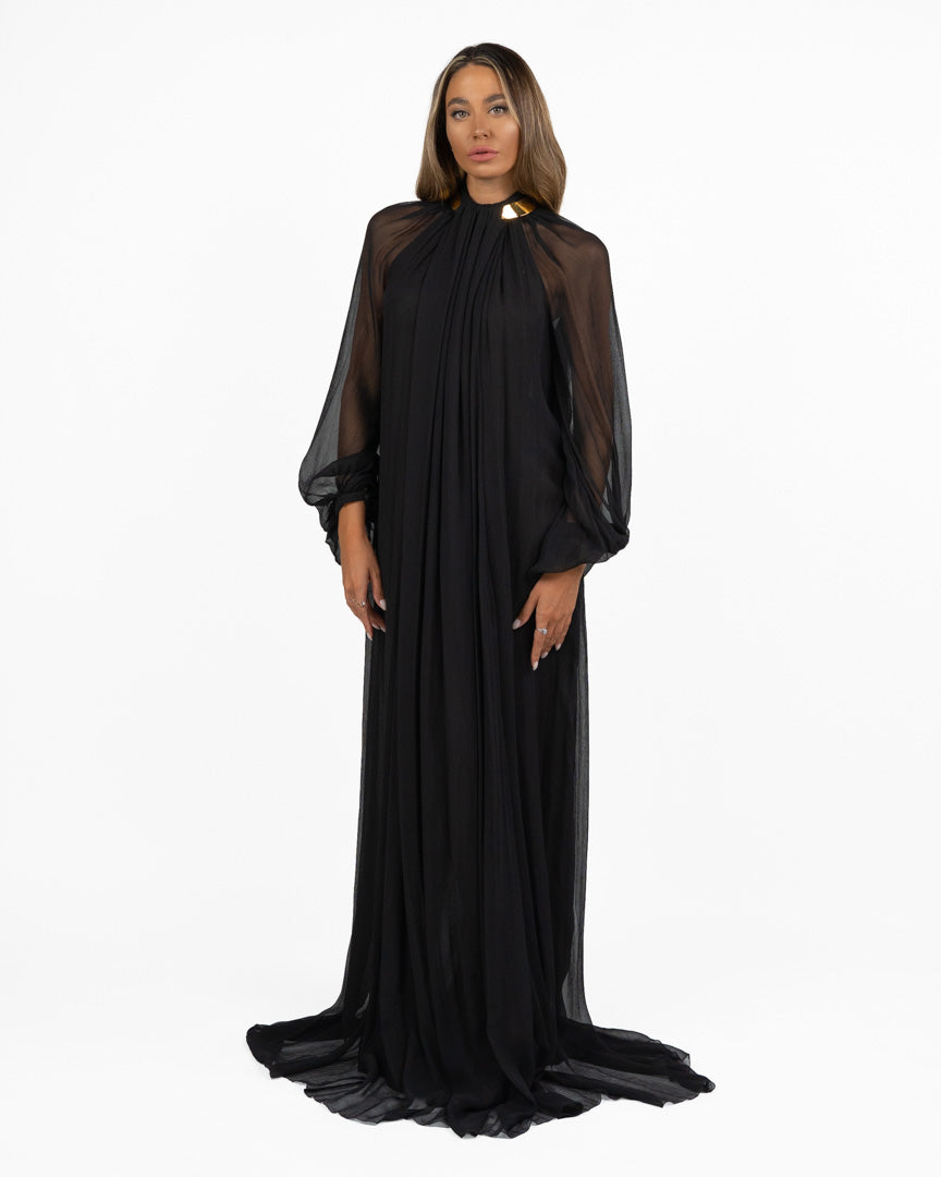 Abito Lungo in Chiffon con Dettaglio Dorato - Elisabetta Franchi