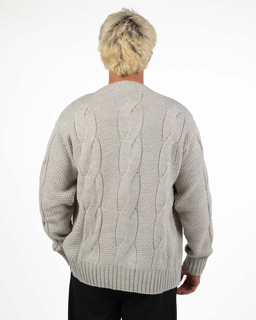 Cardigan in Maglia Lavorata a Trecce grigio - Out Fit