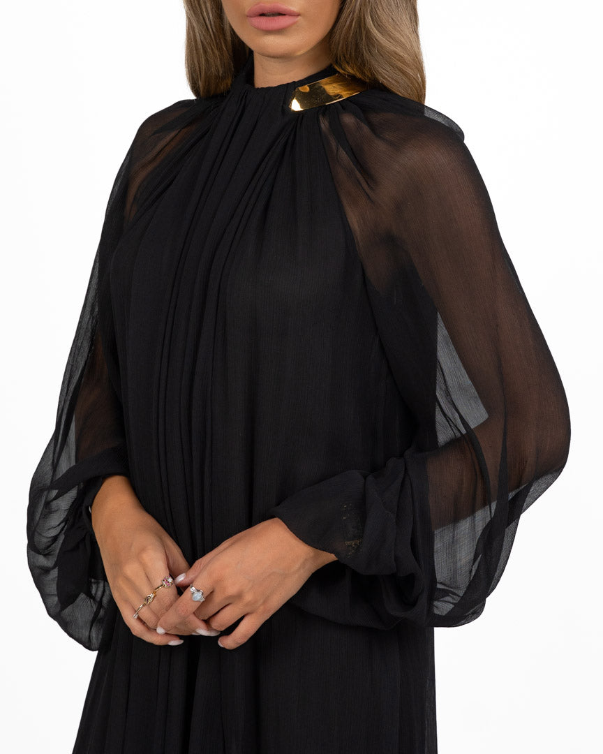 Abito Lungo in Chiffon con Dettaglio Dorato - Elisabetta Franchi