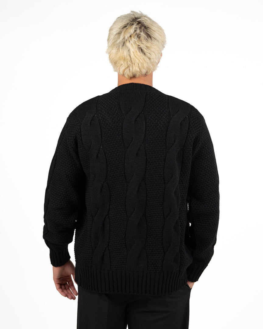 Cardigan in Maglia Lavorata a Trecce nero - Out Fit