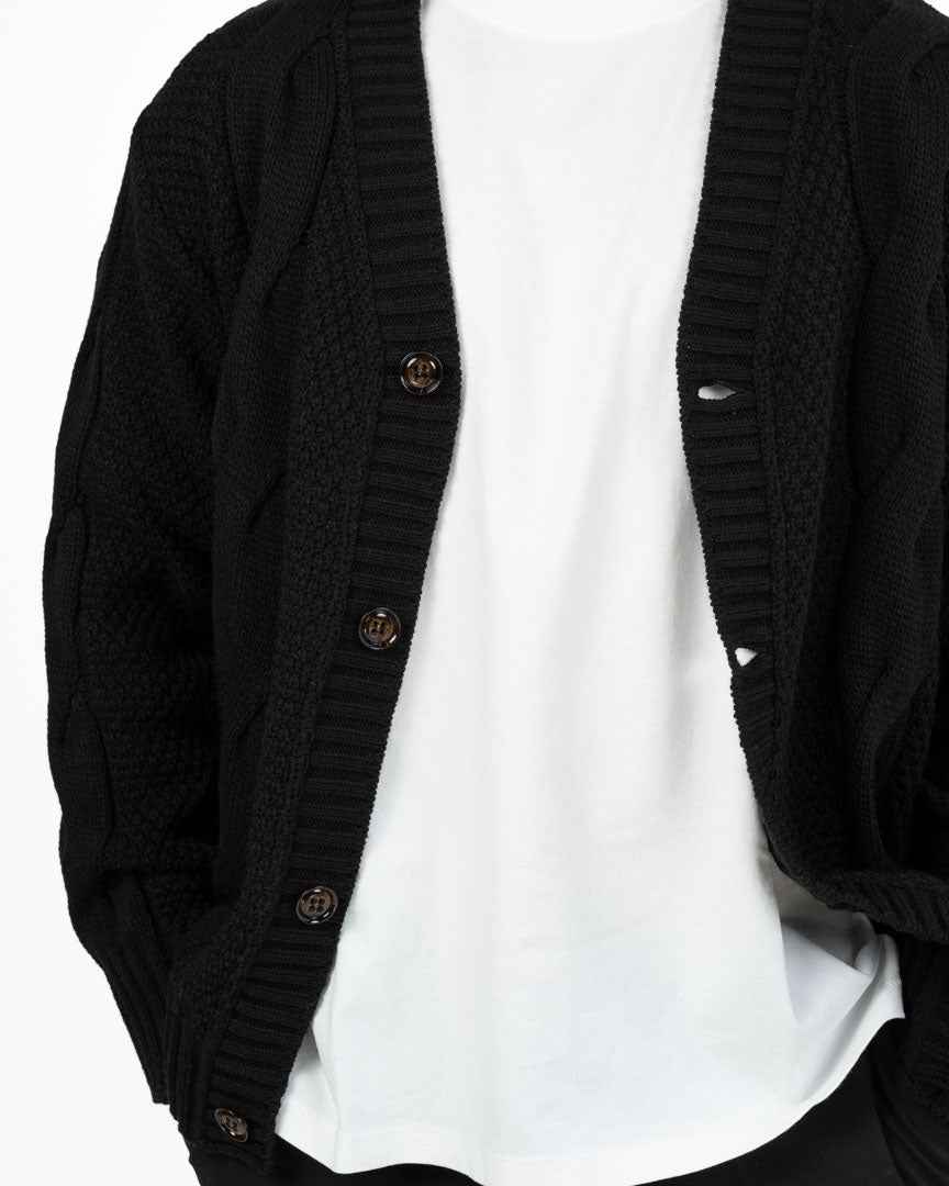 Cardigan in Maglia Lavorata a Trecce nero - Out Fit