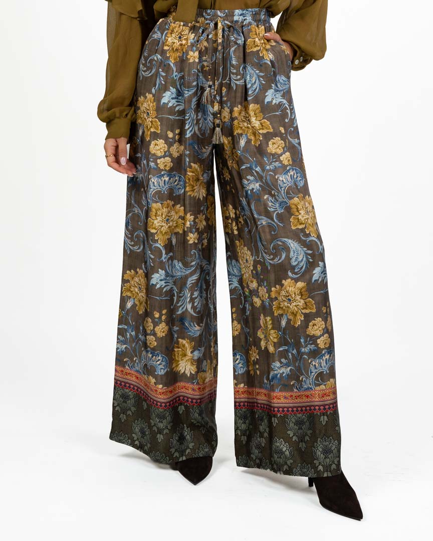 Pantaloni a Gamba Larga con Fantasia Floreale - Wu Side