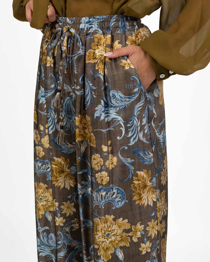 Pantaloni a Gamba Larga con Fantasia Floreale - Wu Side