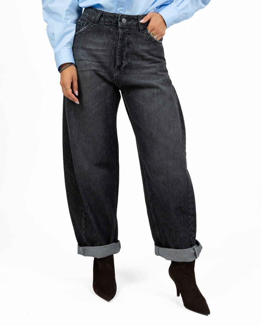 Jeans Straight Leg Grigio Scuro / Nero Lavato con Borchie - Souvenir