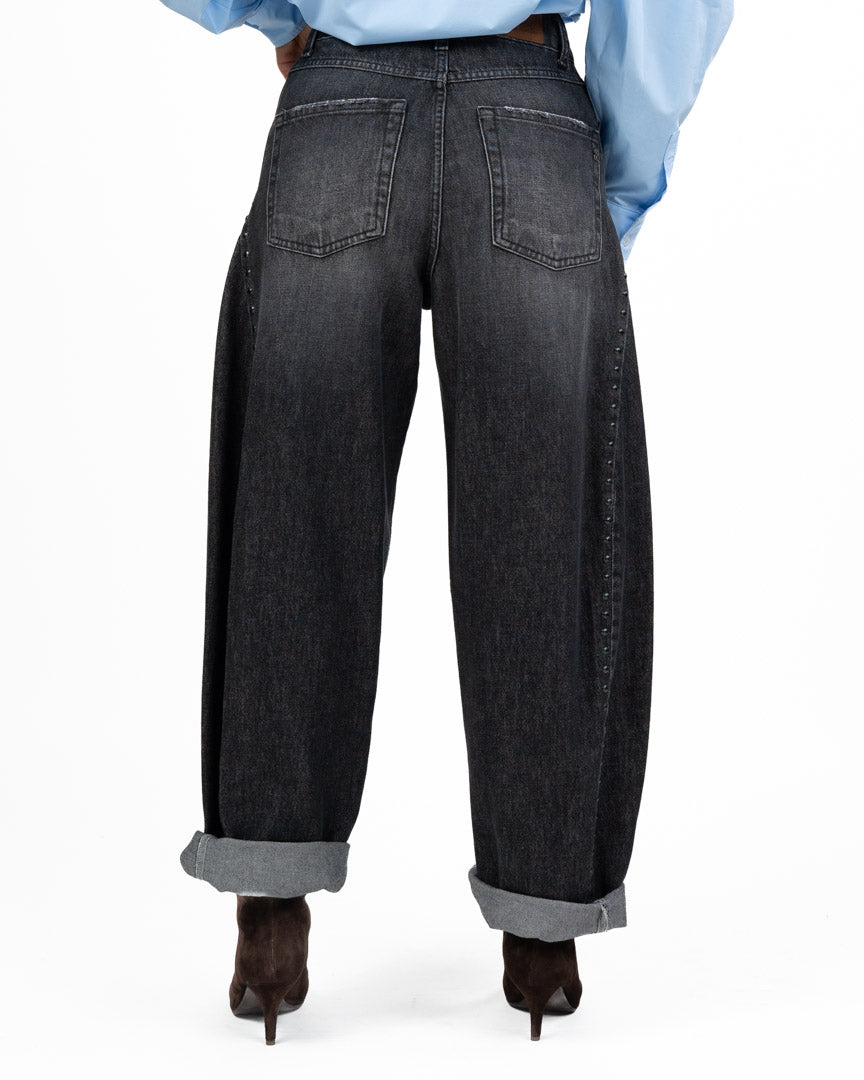 Jeans Straight Leg Grigio Scuro / Nero Lavato con Borchie - Souvenir