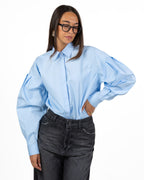 Camicia Azzurra Oversize con Bottoni Nascosti - Souvenir