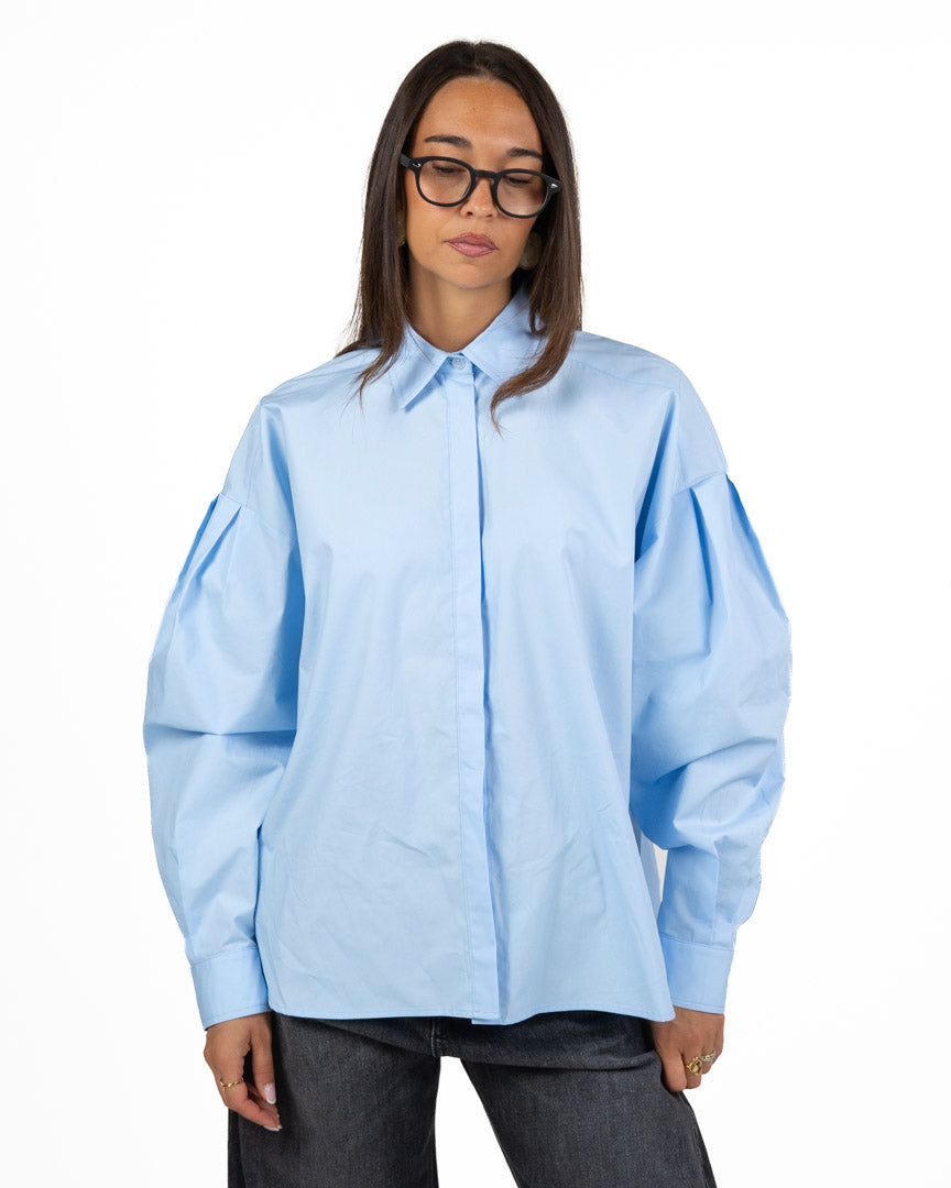 Camicia Azzurra Oversize con Bottoni Nascosti - Souvenir
