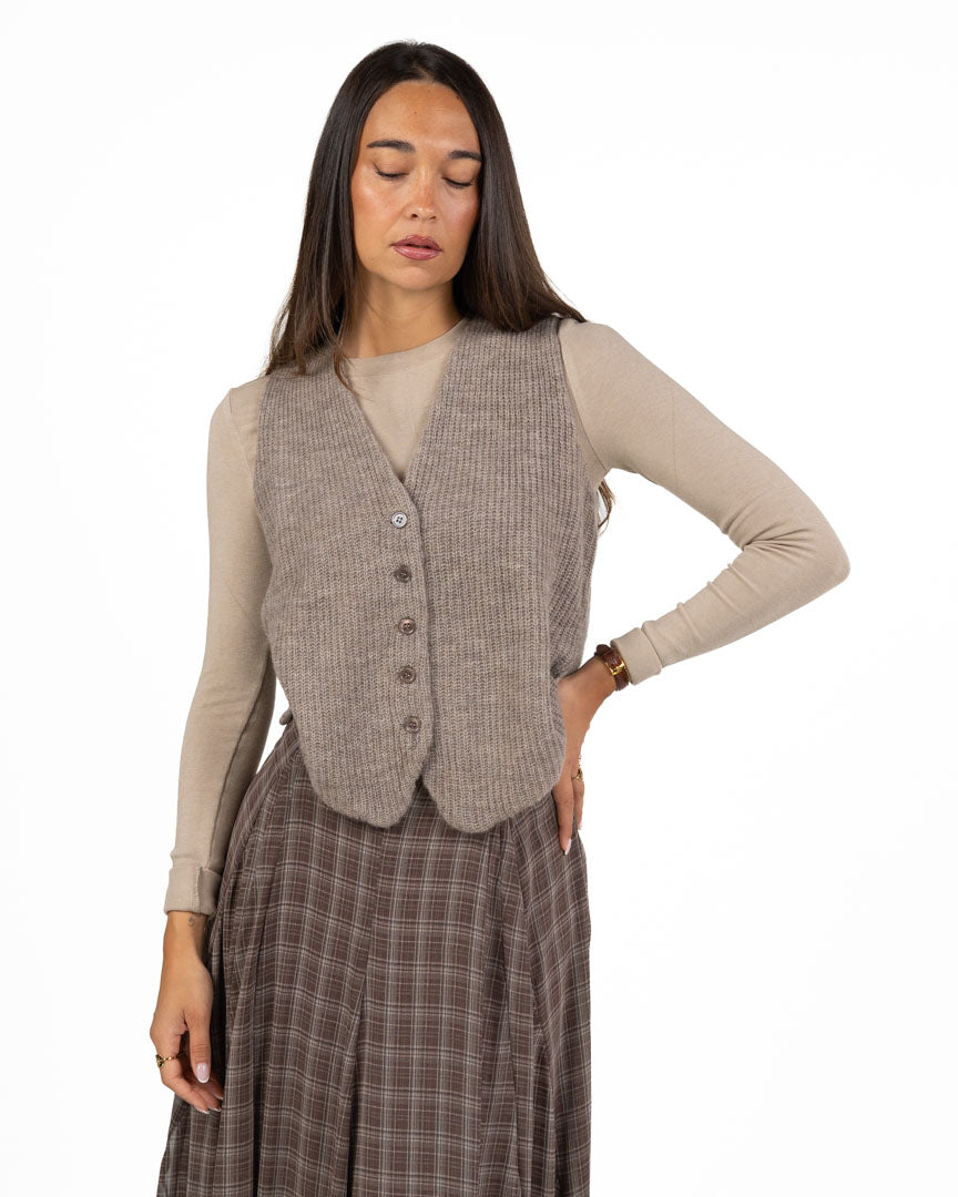 Gilet in Maglia a Costine Tortora - Eleh