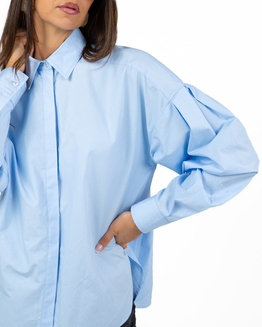 Camicia Azzurra Oversize con Bottoni Nascosti - Souvenir