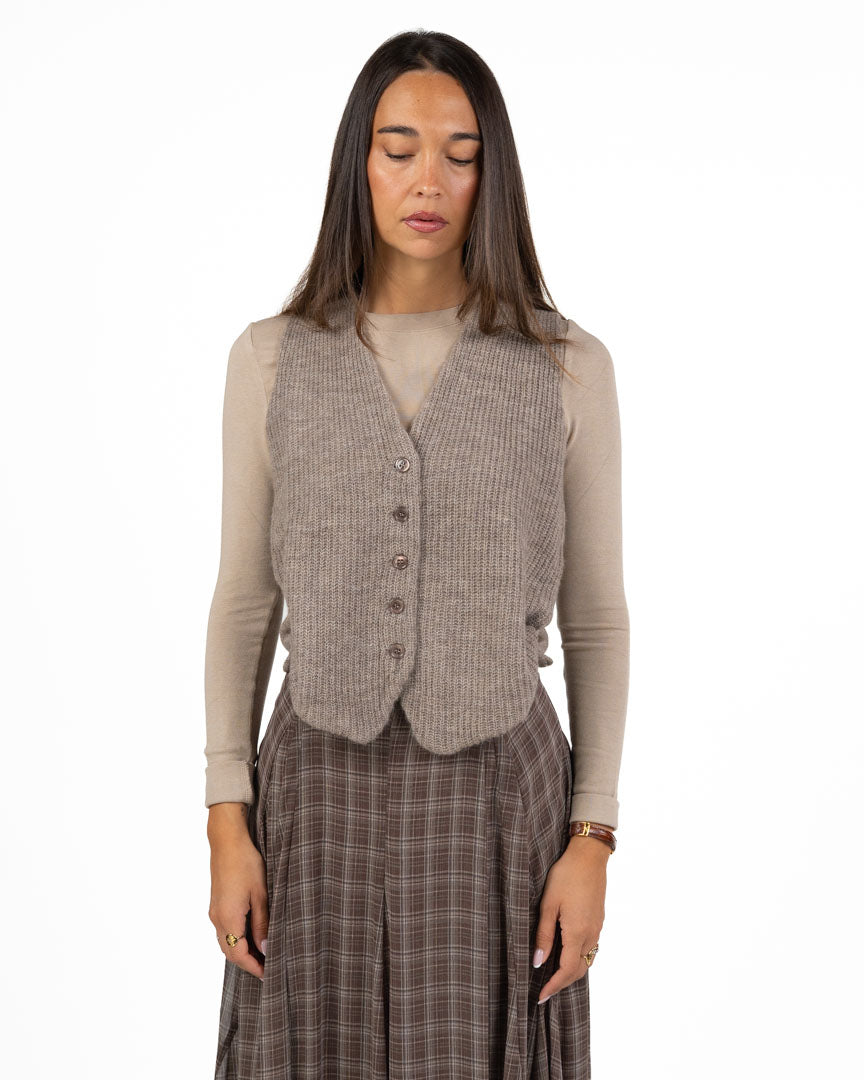 Gilet in Maglia a Costine Tortora - Eleh