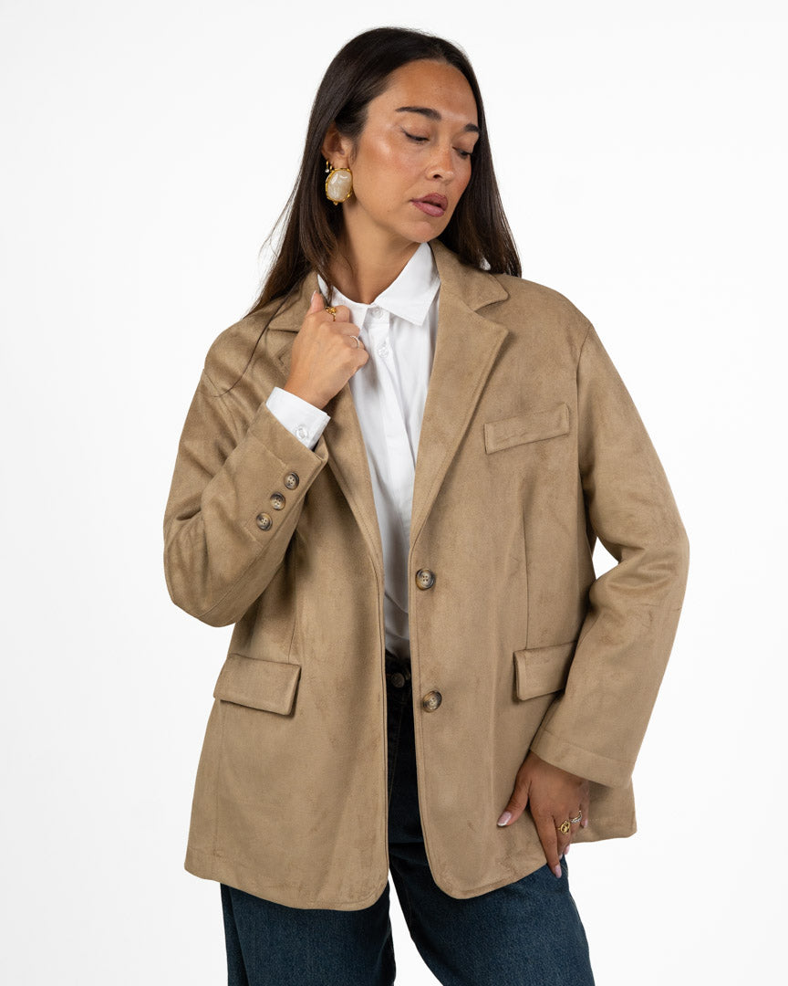 Giacca Blazer Effetto Camoscio Color Cammello - Have One