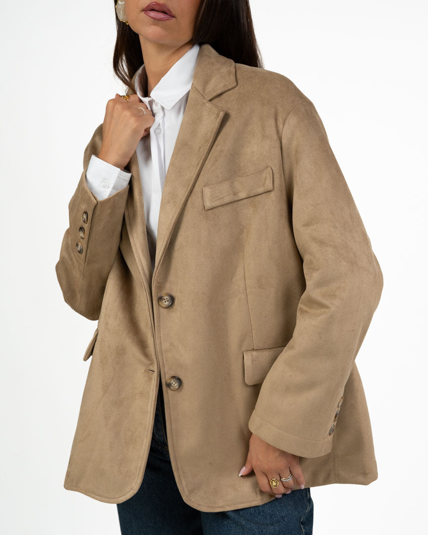 Giacca Blazer Effetto Camoscio Color Cammello - Have One