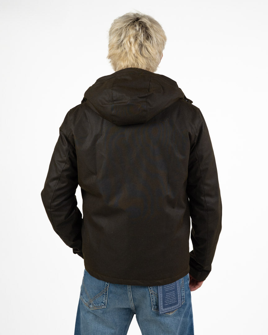 Giacca Barbour Cerata con Cappuccio Foderato in Shearling – Verde Scuro