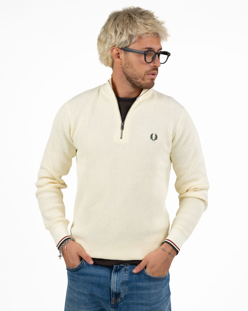 Maglione con Mezza Zip – Panna / Ecru -  Fred Perry