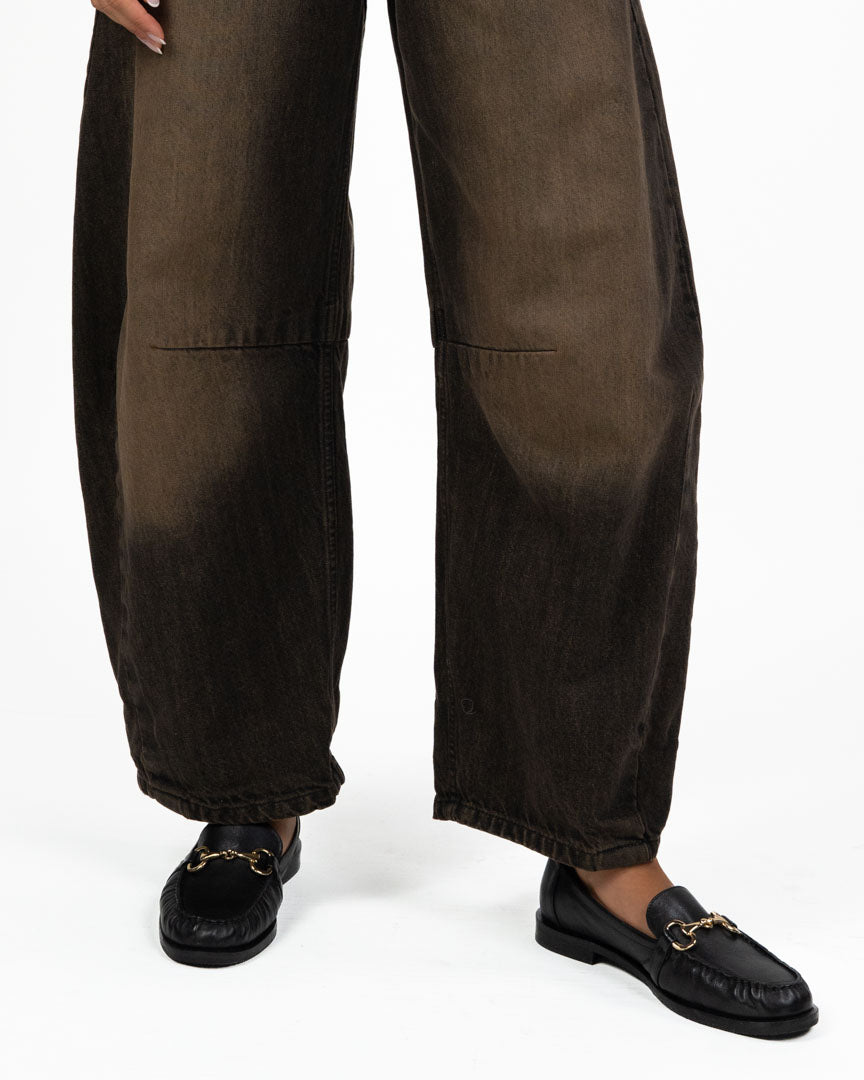 Jeans Wide Leg Lavaggio Dirty Marrone con Cintura Borchiata - Souvenir