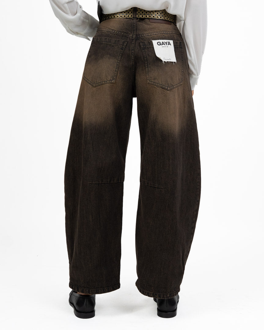 Jeans Wide Leg Lavaggio Dirty Marrone con Cintura Borchiata - Souvenir