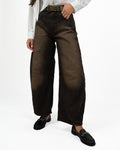 Jeans Wide Leg Lavaggio Dirty Marrone con Cintura Borchiata - Souvenir