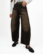 Jeans Wide Leg Lavaggio Dirty Marrone con Cintura Borchiata - Souvenir