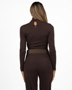 Maglia Marrone Cioccolato con Scollo Drappeggiato e Choker - Gaudì