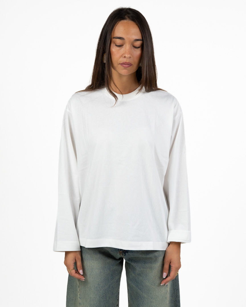Maglia Oversize Bianca a Maniche Lunghe con Girocollo - ELEH