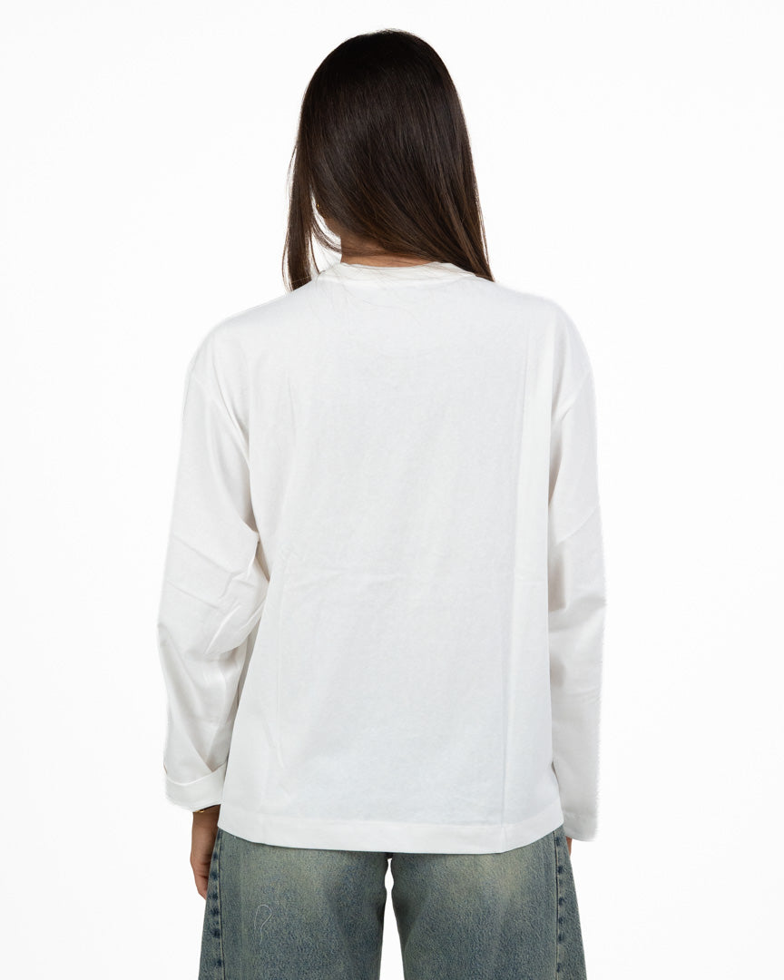 Maglia Oversize Bianca a Maniche Lunghe con Girocollo - ELEH
