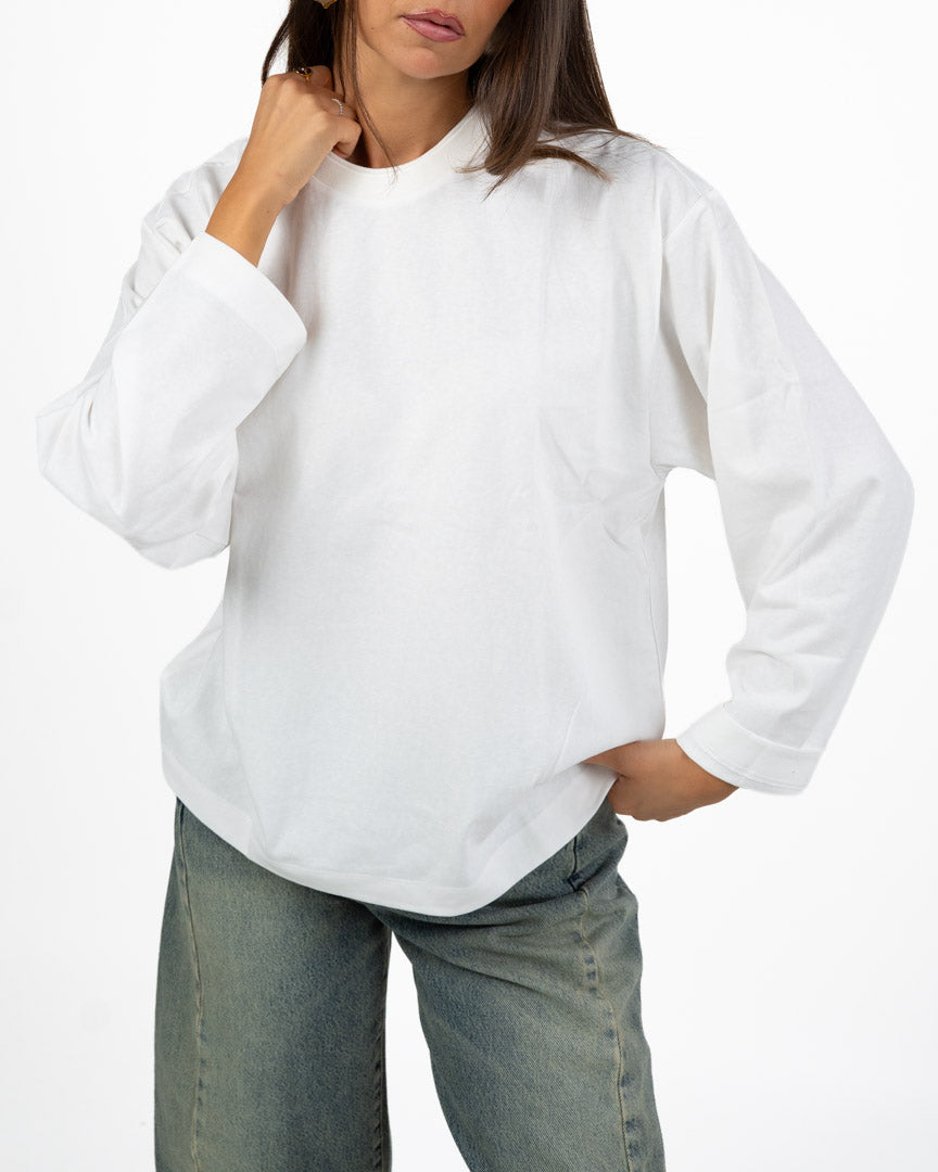 Maglia Oversize Bianca a Maniche Lunghe con Girocollo - ELEH
