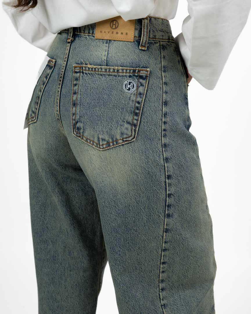 Jeans Straight Leg Denim Medio Acid Wash - Have One