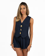 Gilet Sartoriale Blu Notte con Bottoni Gioiello Dorati - Gaudì