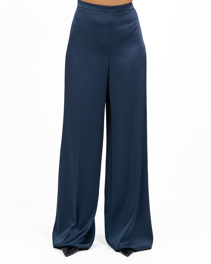 Pantaloni Palazzo in Satin Blu Navy - Marella
