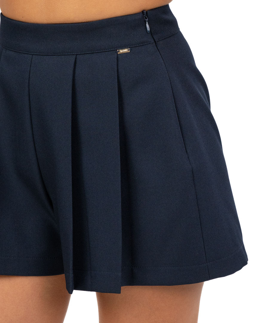 Gonna Pantalone Blu Notte a Pieghe con Vita Alta - Gaudì