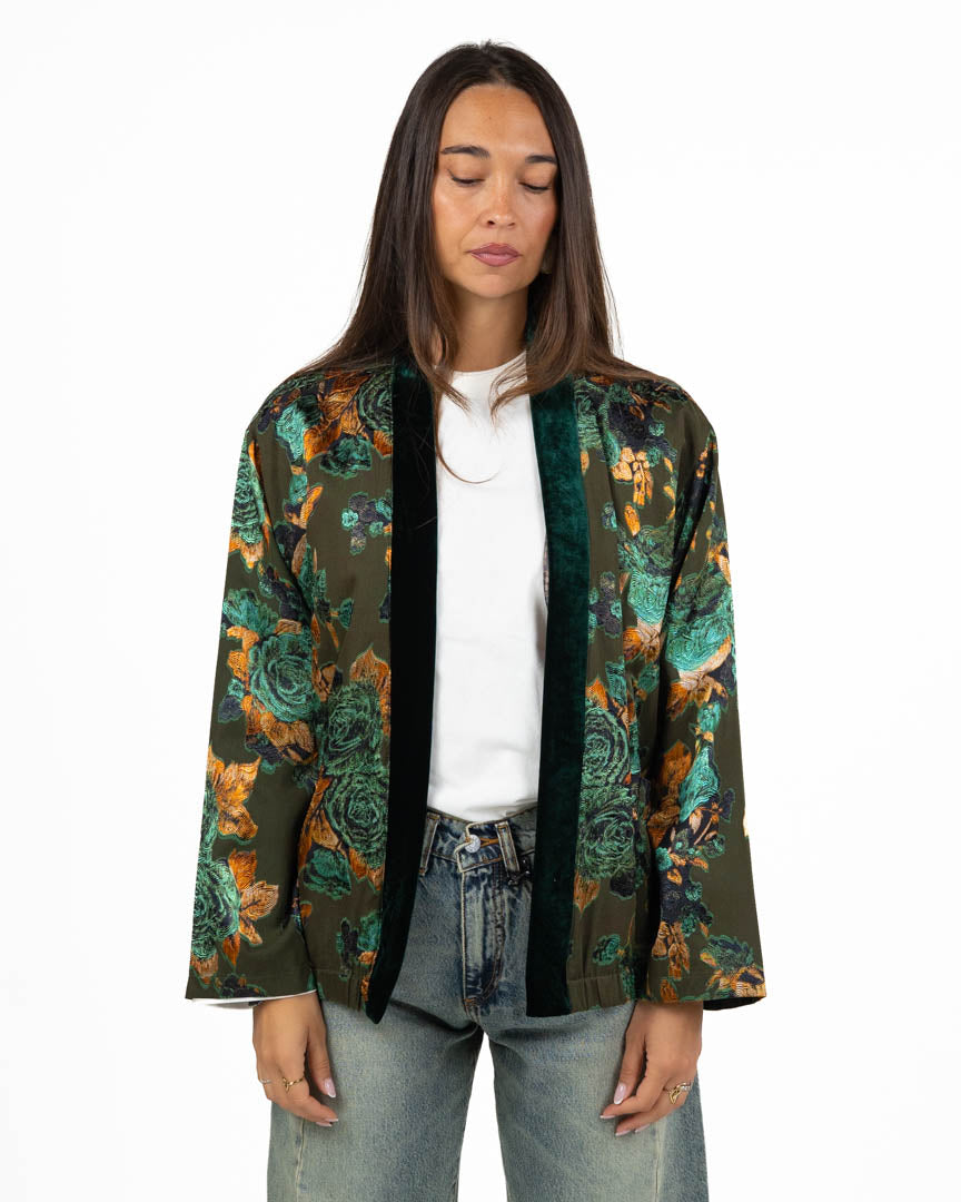 Kimono Bomber con Stampa Floreale e Bordi in Velluto - Wu Side