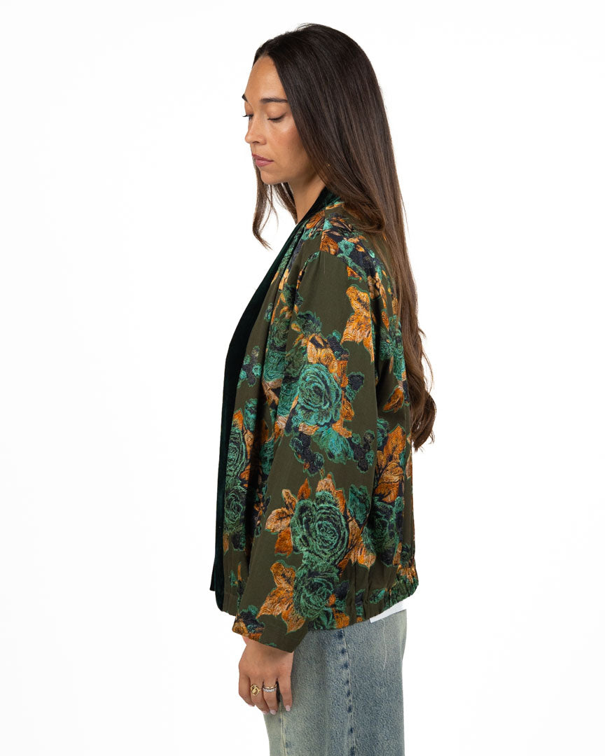 Kimono Bomber con Stampa Floreale e Bordi in Velluto - Wu Side
